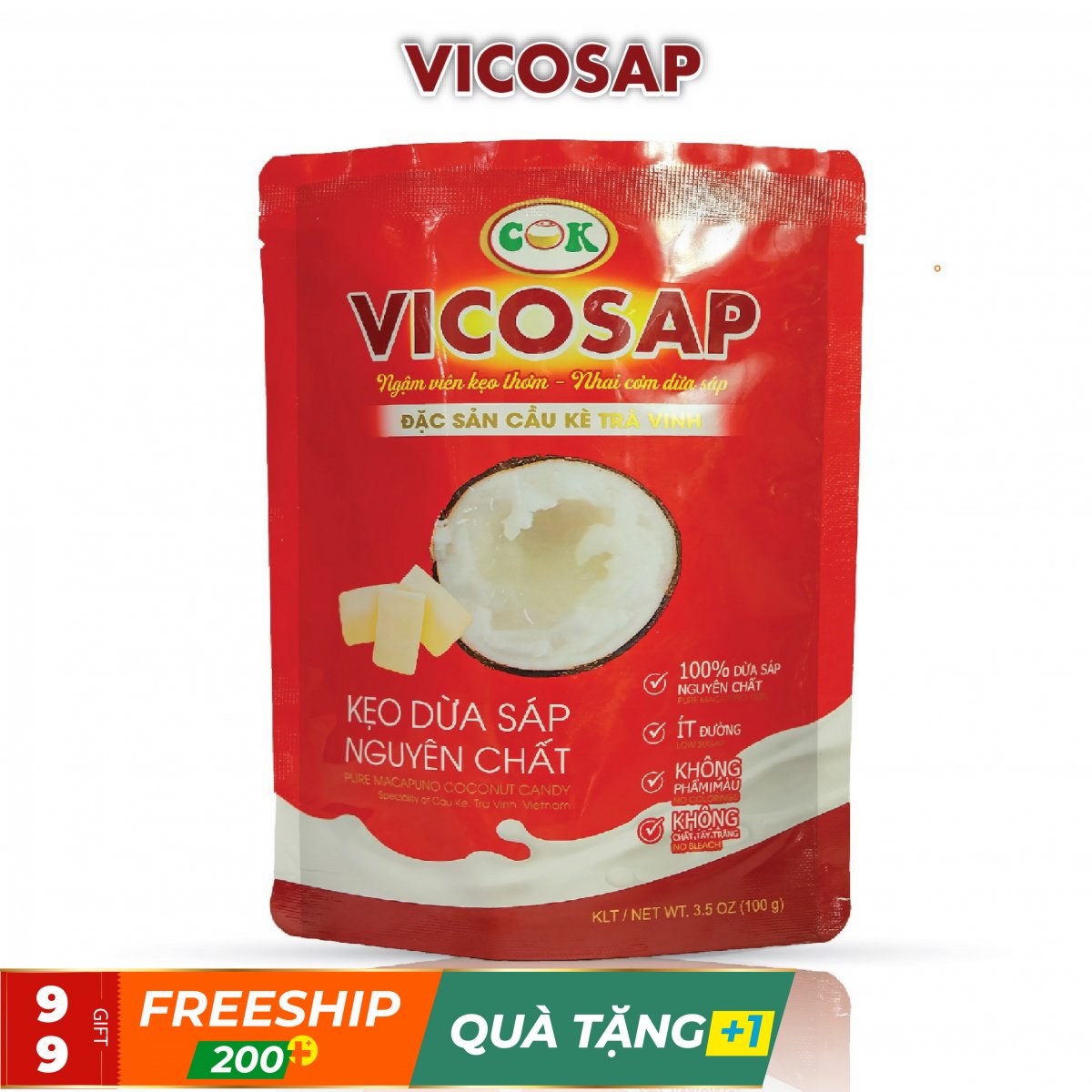 Kẹo Dừa Sáp Vicosap Vị Nguyên Chất 100g