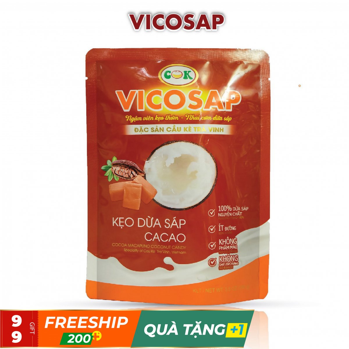 Kẹo Dừa Sáp Vicosap Vị Cacao 100g