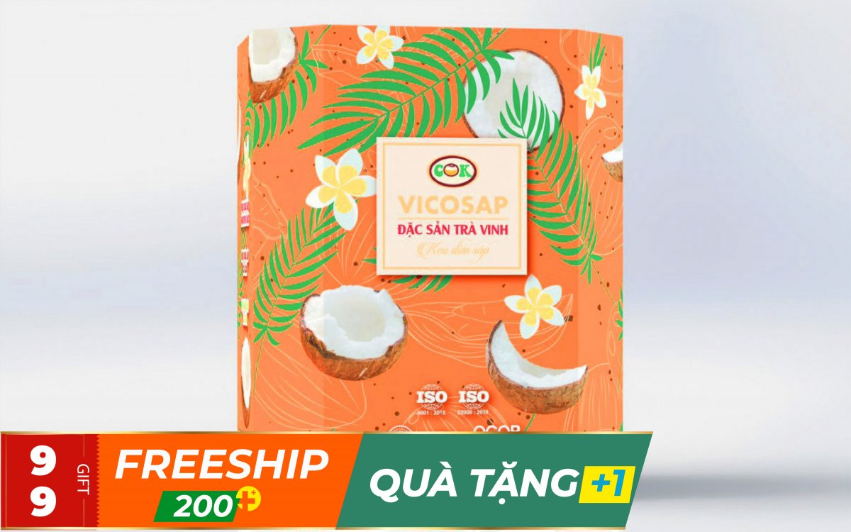 Hộp Kẹo Dừa Sáp 3 Vị Vicosap (Hộp 100g)