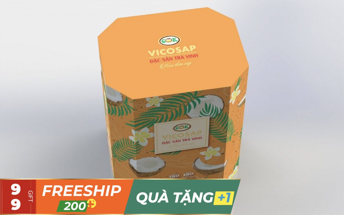 Hộp Kẹo Dừa Sáp 3 Vị Vicosap (Hộp 200g)