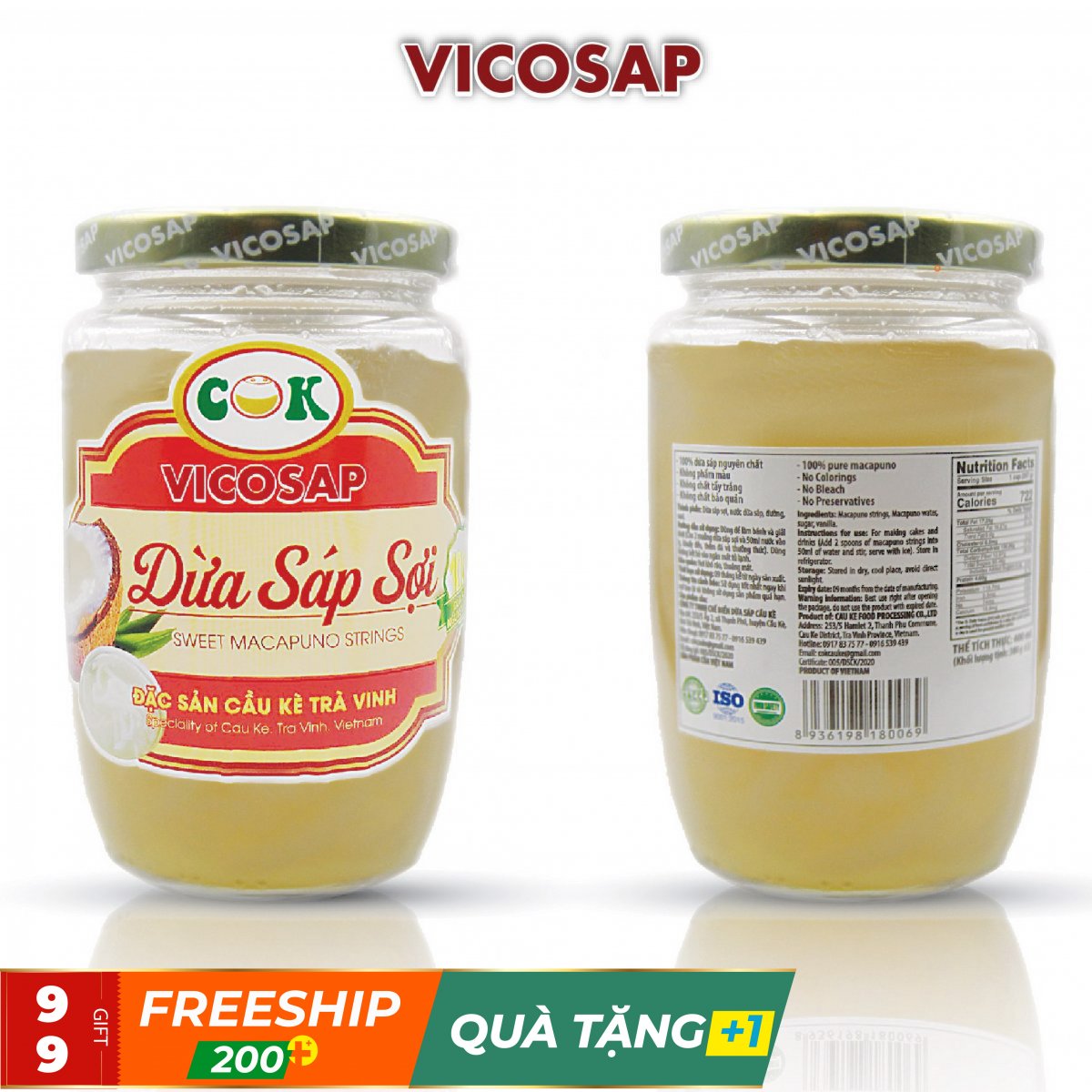 Cơm Dừa Sáp Sợi Vicosap 400ml