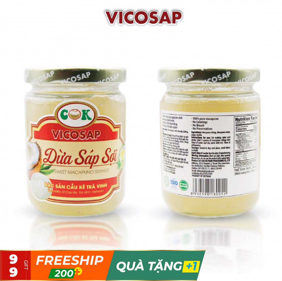 Cơm Dừa Sáp Sợi Vicosap 220ml